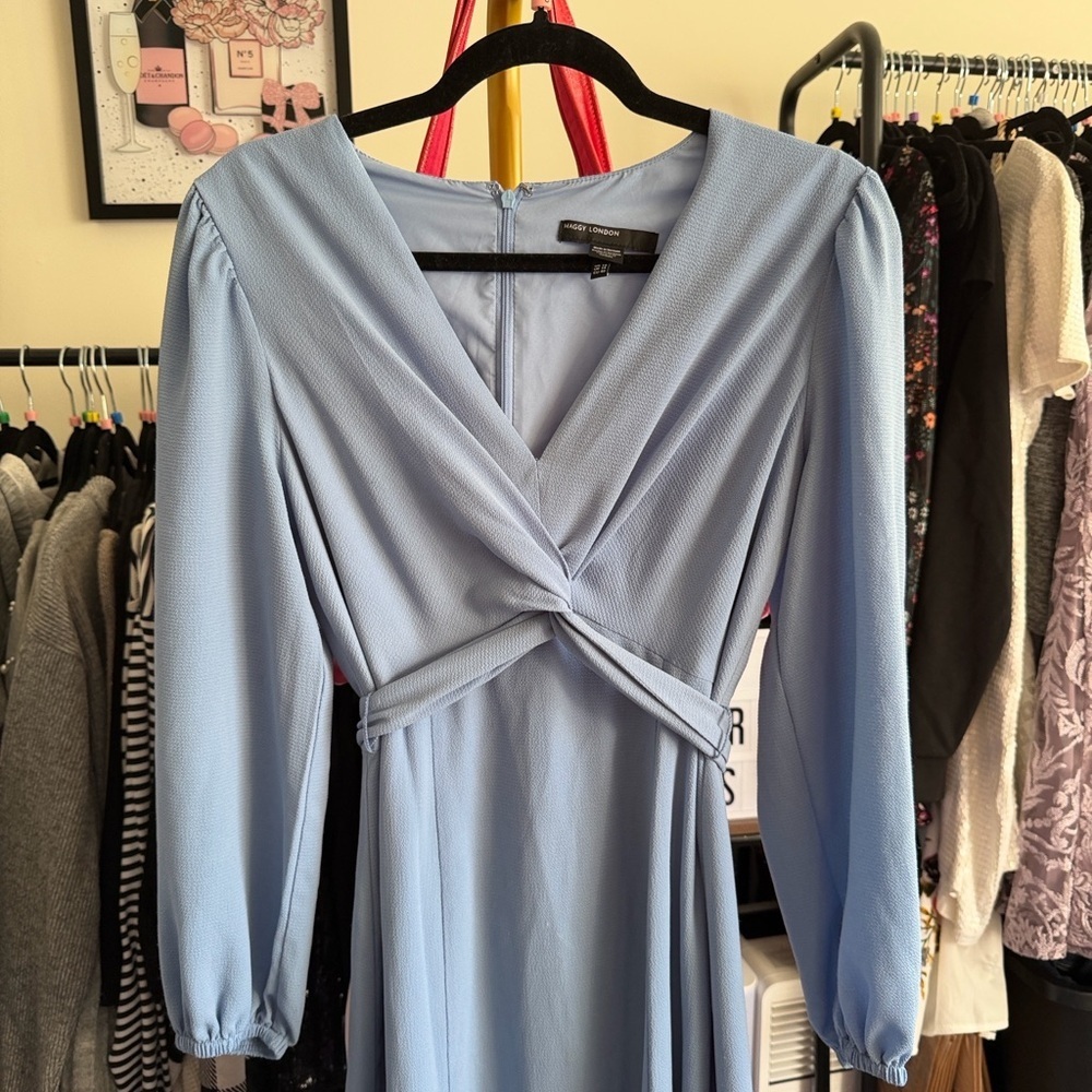 Maggy London Light Blue Long Sleeve Dress size 10 - Picture 3 of 8